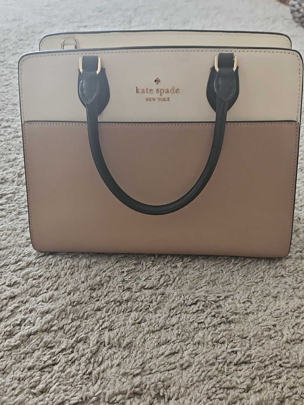 kate spade Two-Tone Cream and Tan Satchel with Black Handles